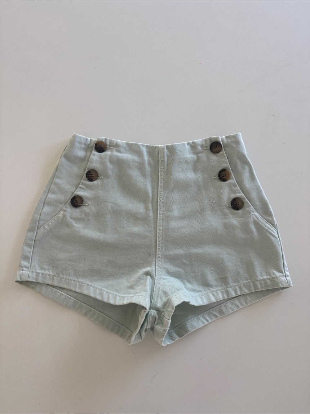Zara High-Waist Button Front Shorts - Light Sage Green